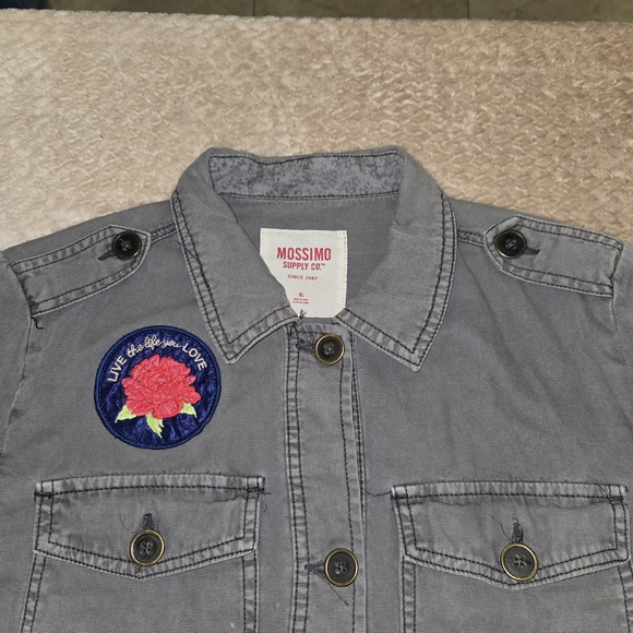 Mossimo Supply Co Denim Jacket XL Patches Button Front Casual Vintage Looks - Picture 4 of 10